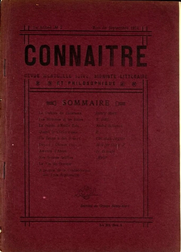 Connaître (Vol.01 N°2 Sep. 1924)